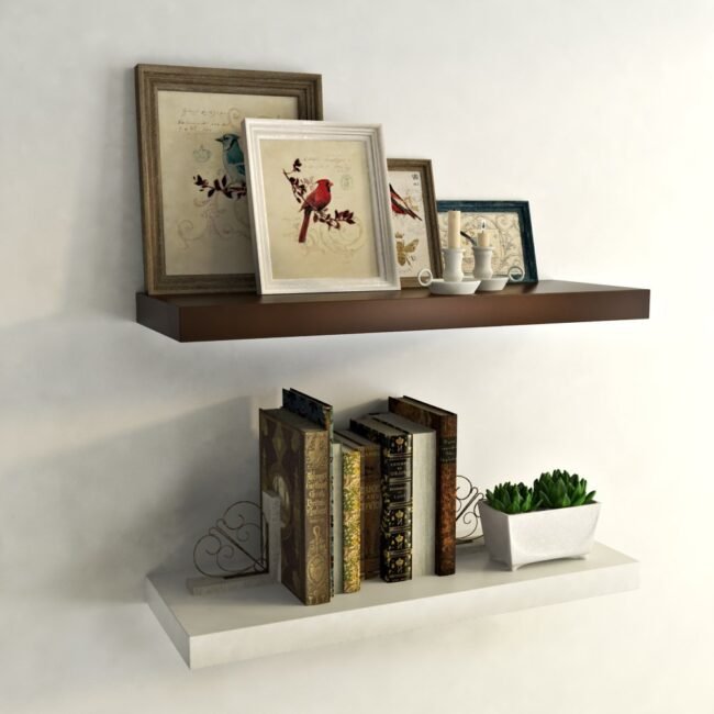 set of 2 wall shelf rack units brown white