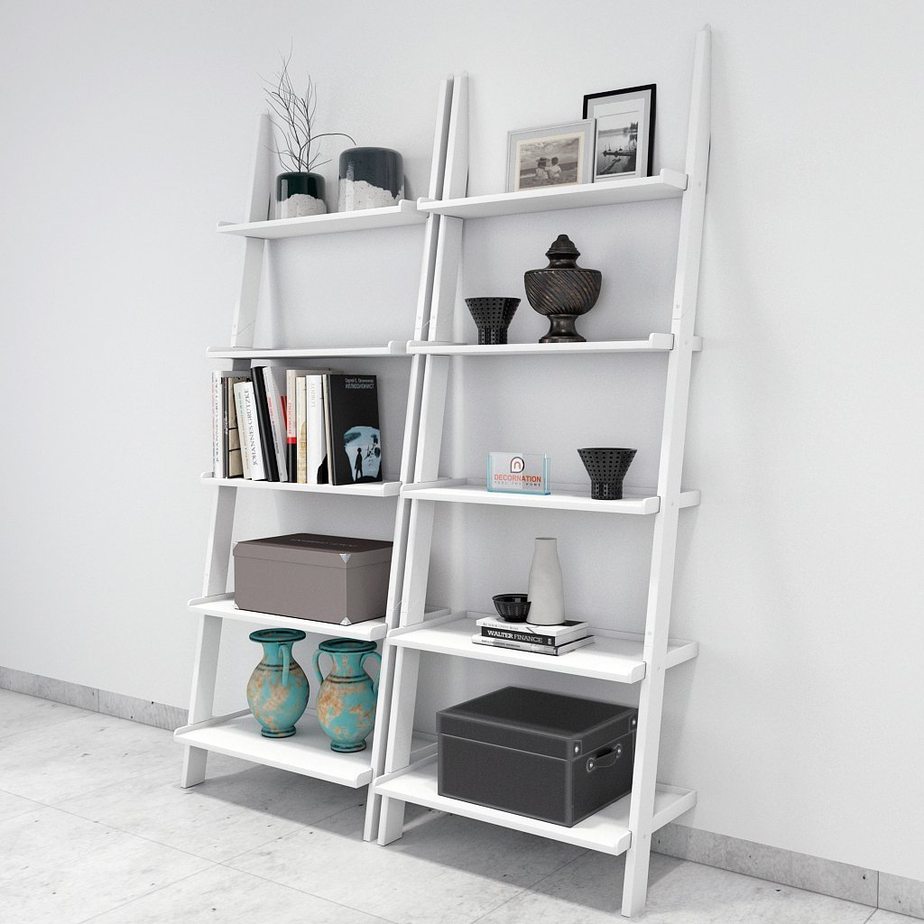 Jasper Leaning Wall Bookcase Set of 2 Ladder Shelf – White