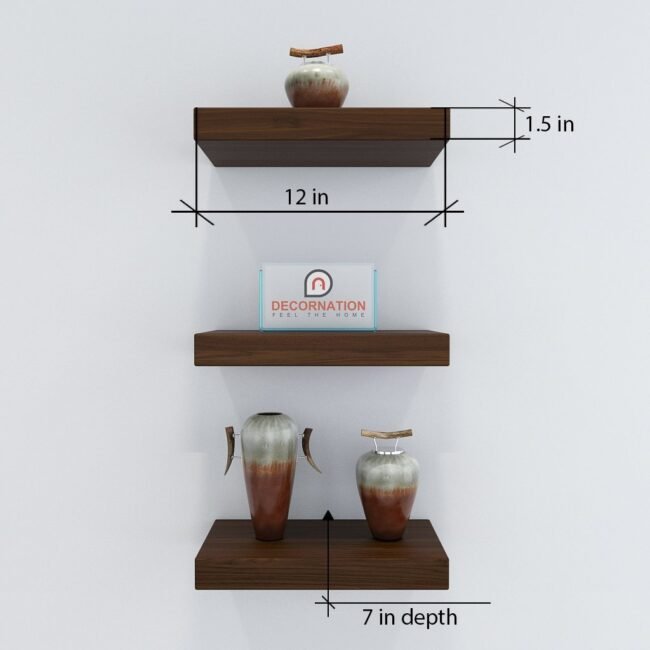 set of 3 wall shelves rich walnut for storage and display