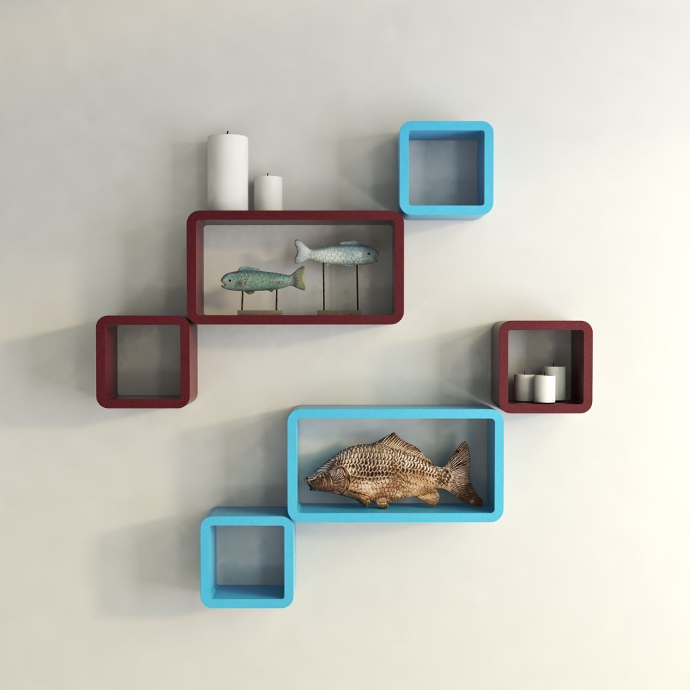 Set of 3 Rectangle Floating Shelves Wall Storage Shelf Lounge Cubes