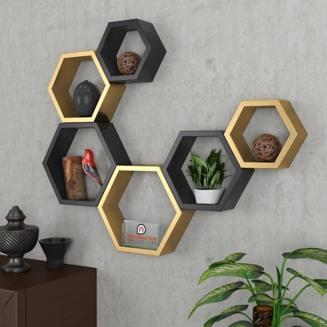 storage shelves in golden black