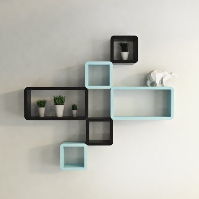 wall decor black skyblue cube rectangle wall shelves
