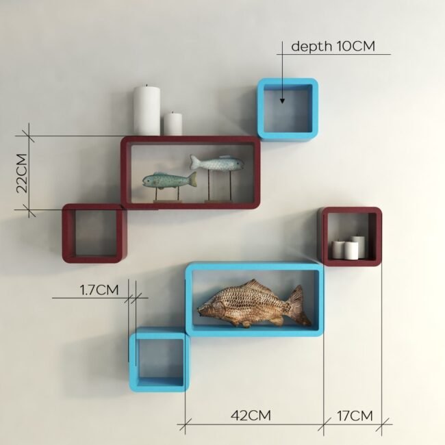 wall decor shelves skyblue maroon for home decor