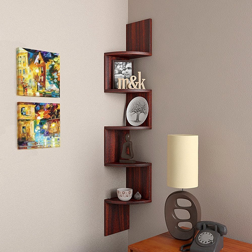 Corner Wall Mount Zigzag Wall Shelf for Storage & Display – Rio Rosewood