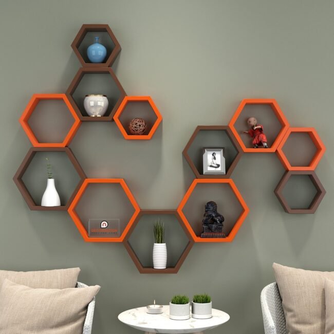 wall mounted wall shelves orange brown online india