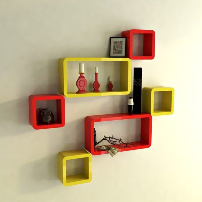 wall shelf brackets red yellow for room decoration