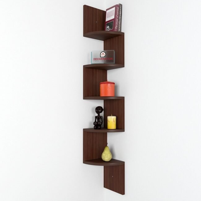 wall shelf corner set rich walnut