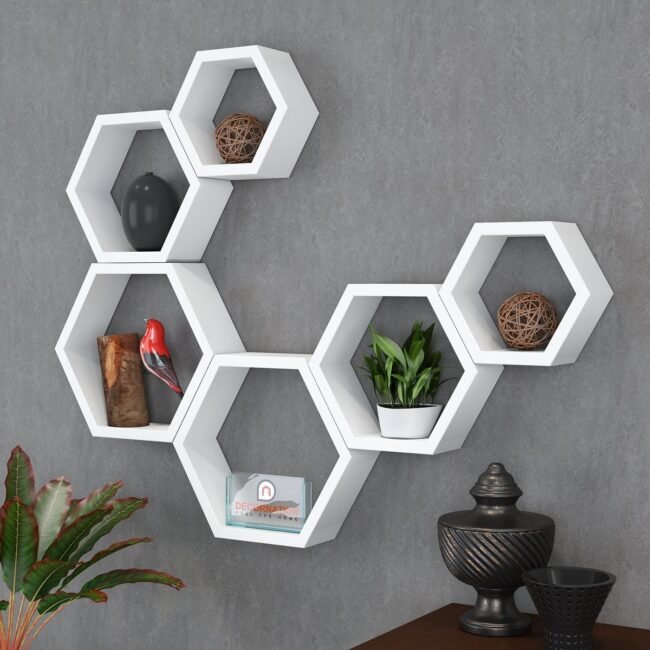 white hexagon shape wall racks set of 6