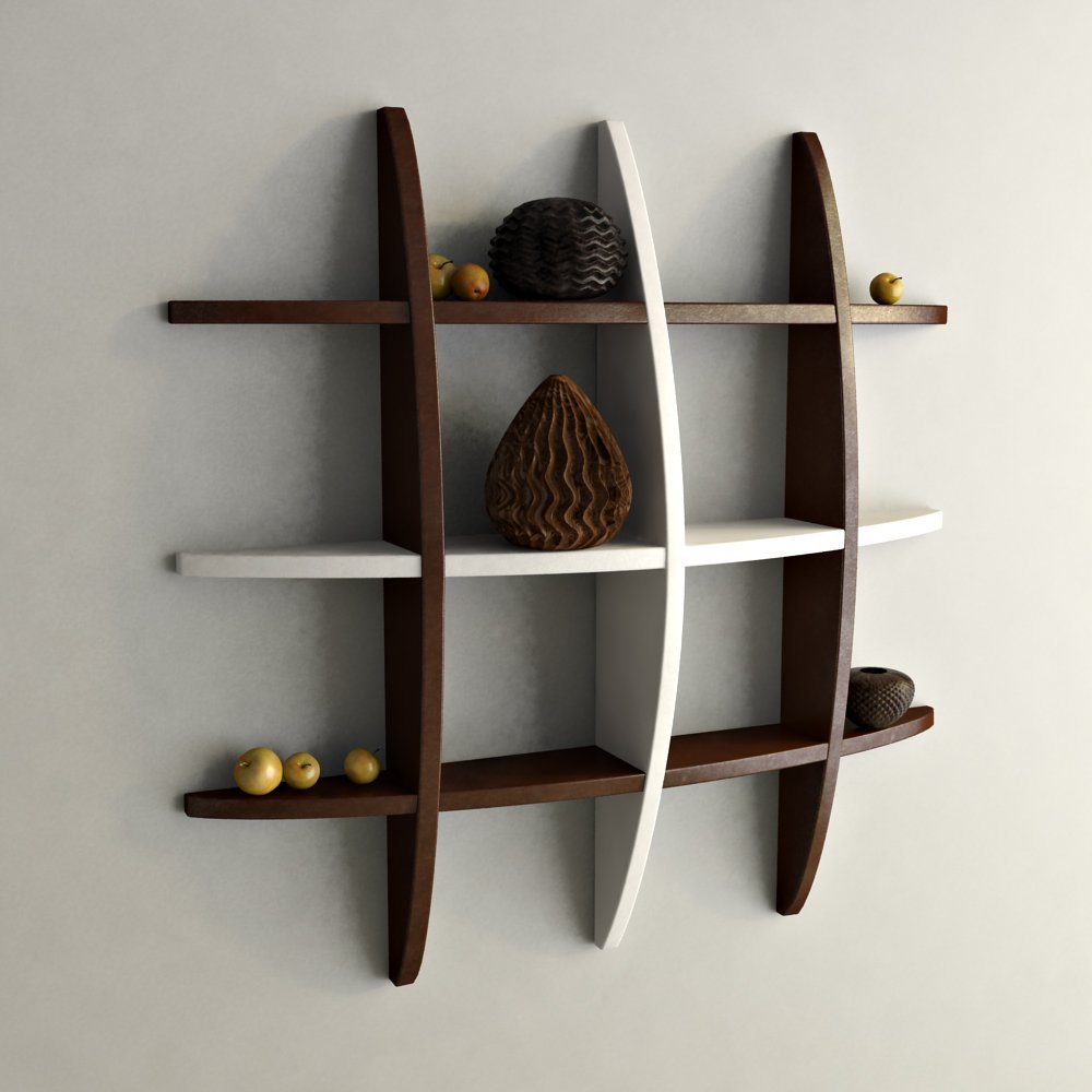 Globe Shape Floating Wall Shelf for Storage & Display – Brown & White