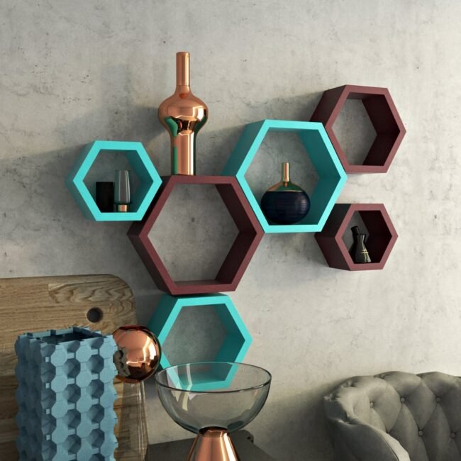 decorative hexagon skyblue maroon shelves online india