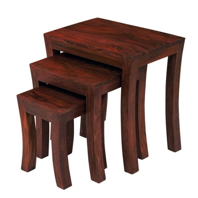 DecorNation Carissa Wooden Nest of Tables Set of 3 Nesting Bedside Tables - Indian Sheesham Wood Furniture - Image 2