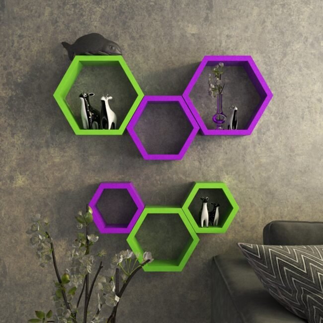 set of 6 purple green wall shelves for home decor