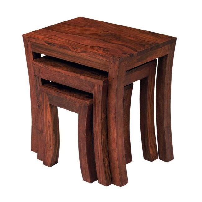 DecorNation Carissa Wooden Nest of Tables Set of 3 Nesting Bedside Tables - Indian Sheesham Wood Furniture - Image 3