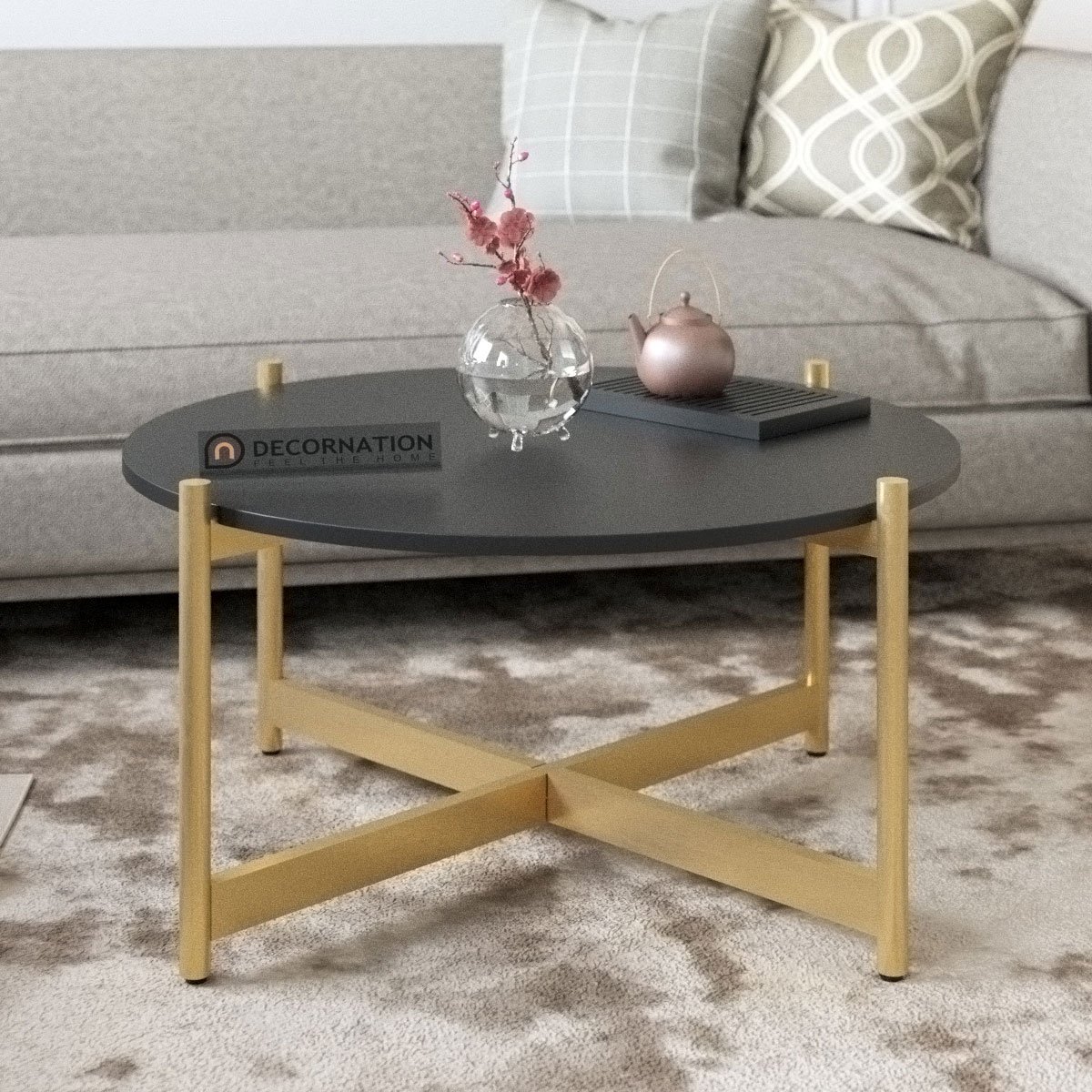 Cherrie Round Metal Leg Coffee Table – Black