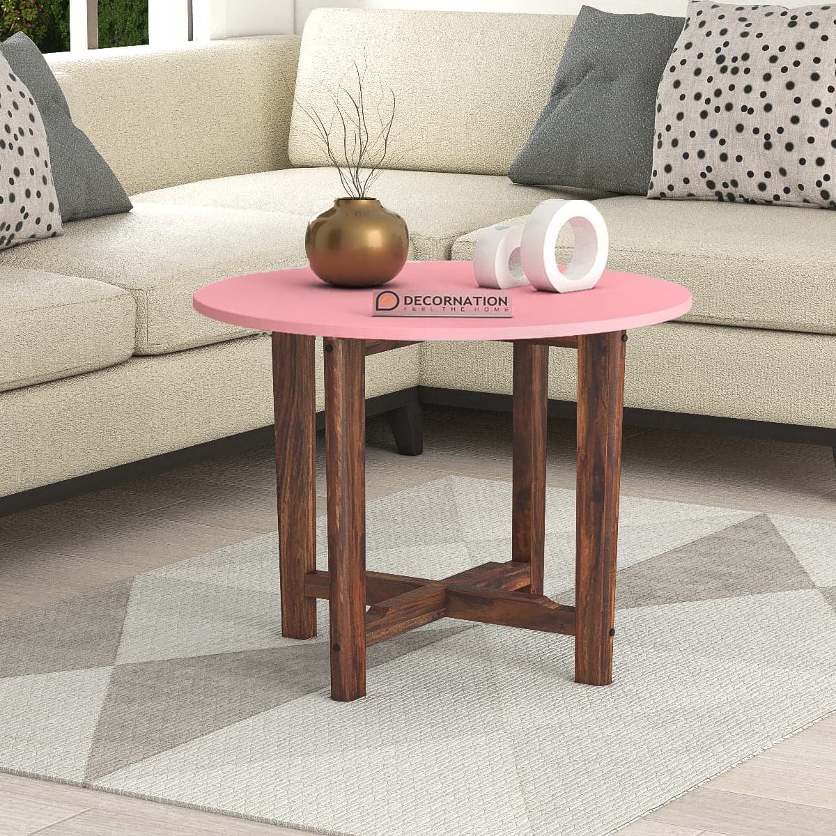 Mia Round Wood End Table – Pink