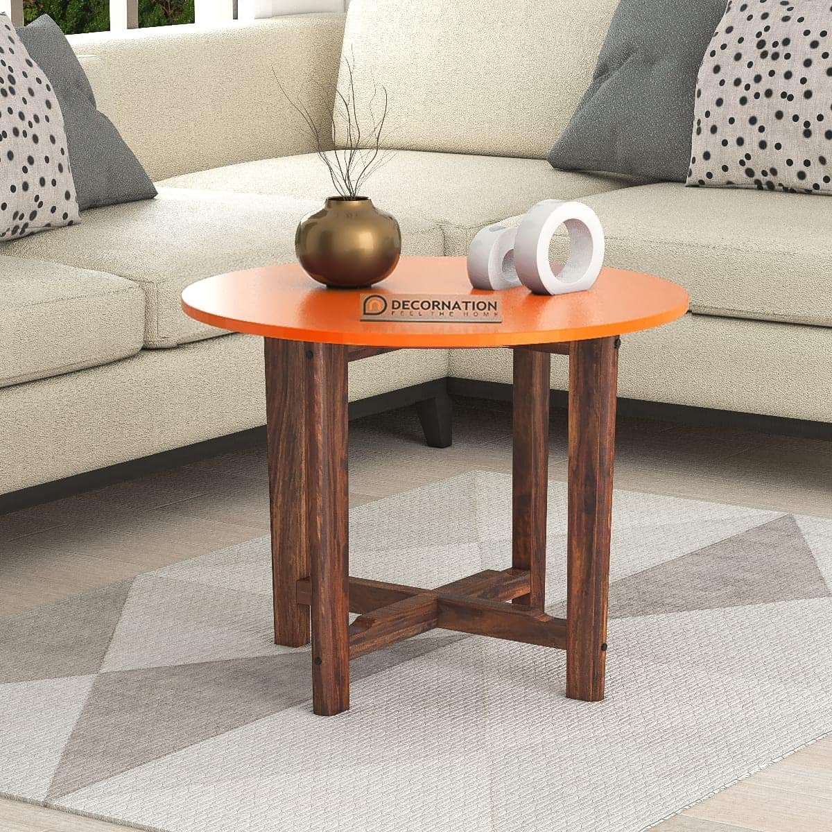 Mia Round Wood End Table – Orange