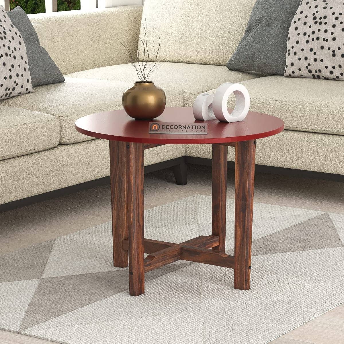 Mia Round Wood End Table – Red