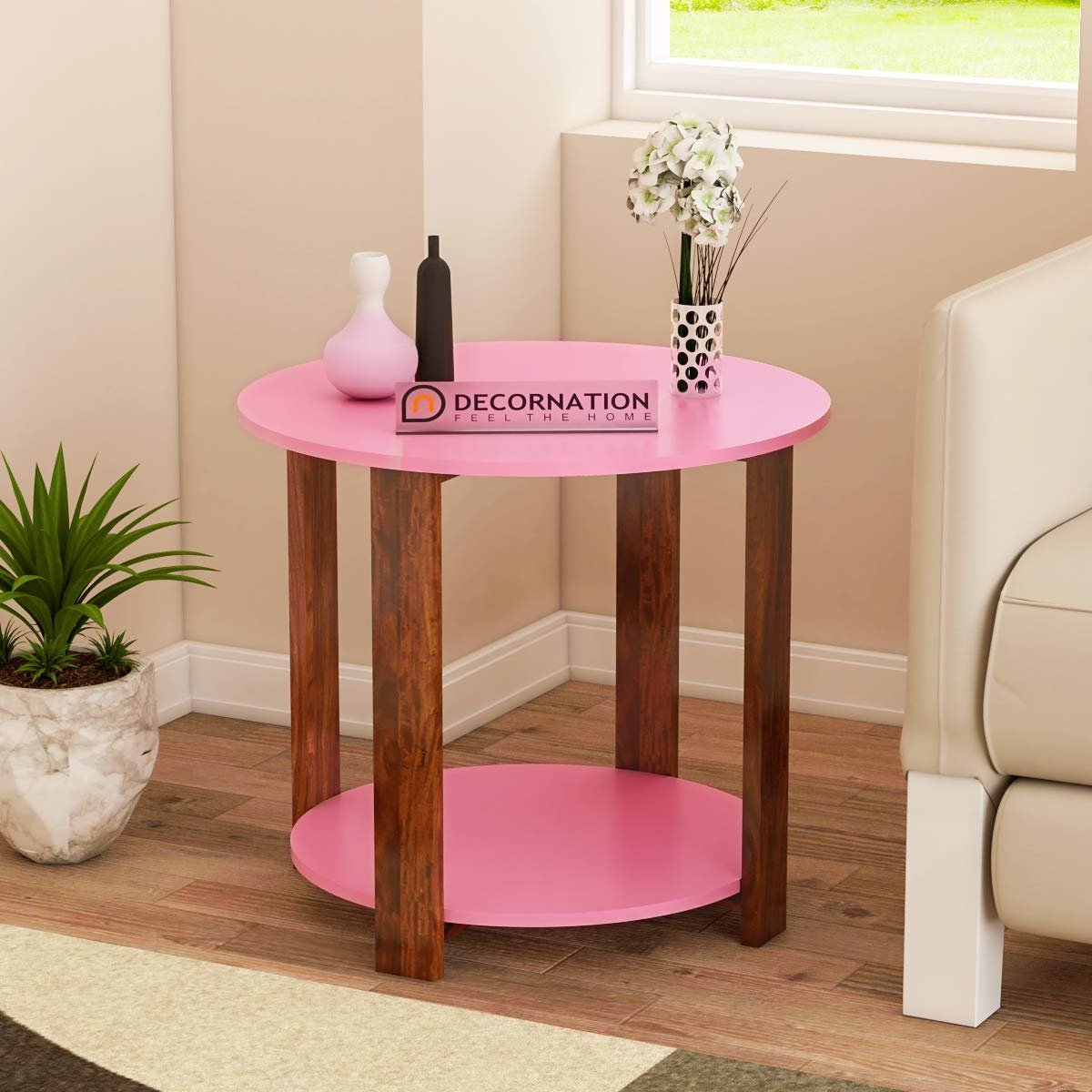 Juno Modern Round End Table – Pink