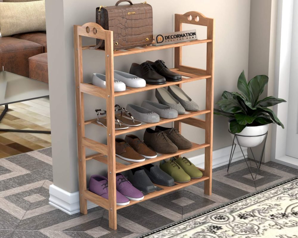 Andreas Solid Wood 5 Tier Designer Portable Shoe Rack Decornation