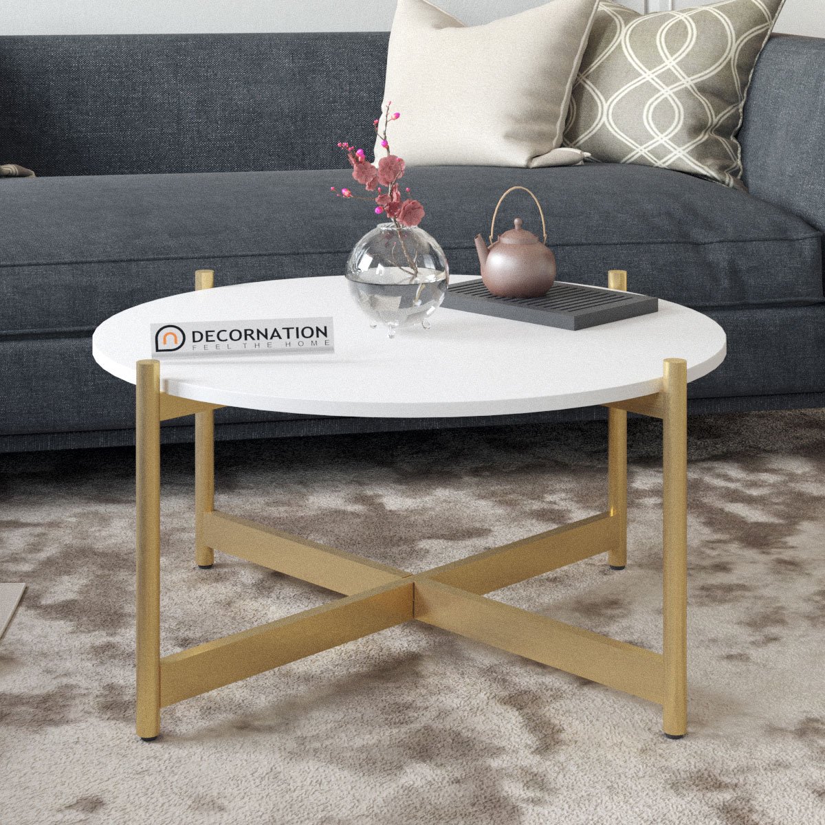 Cherrie Round Metal Leg Coffee Table – White