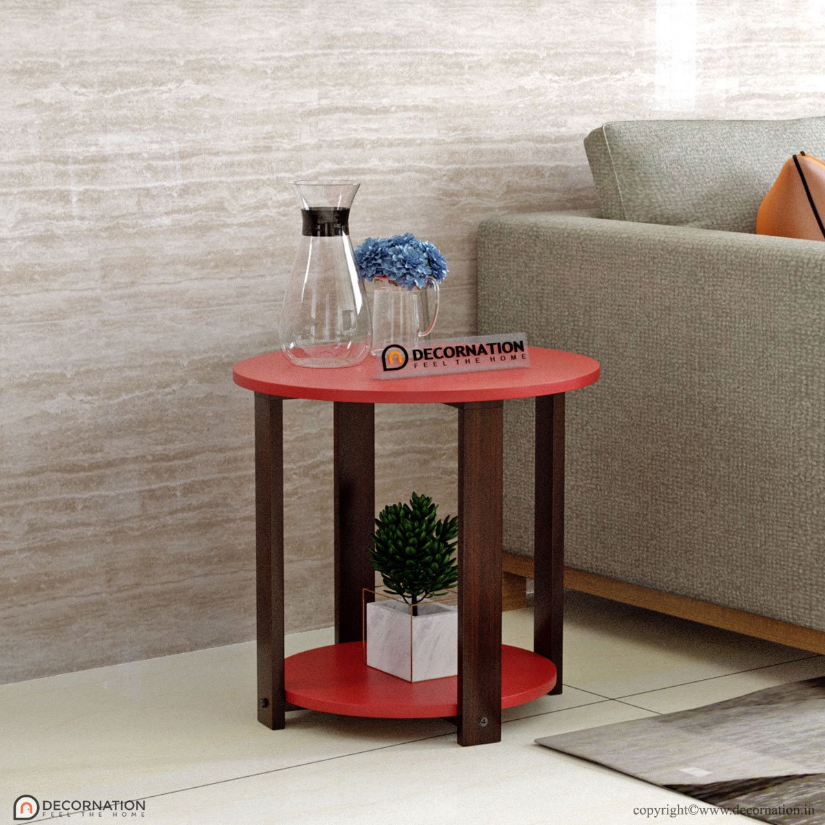 Juno Modern Round End Table – Red