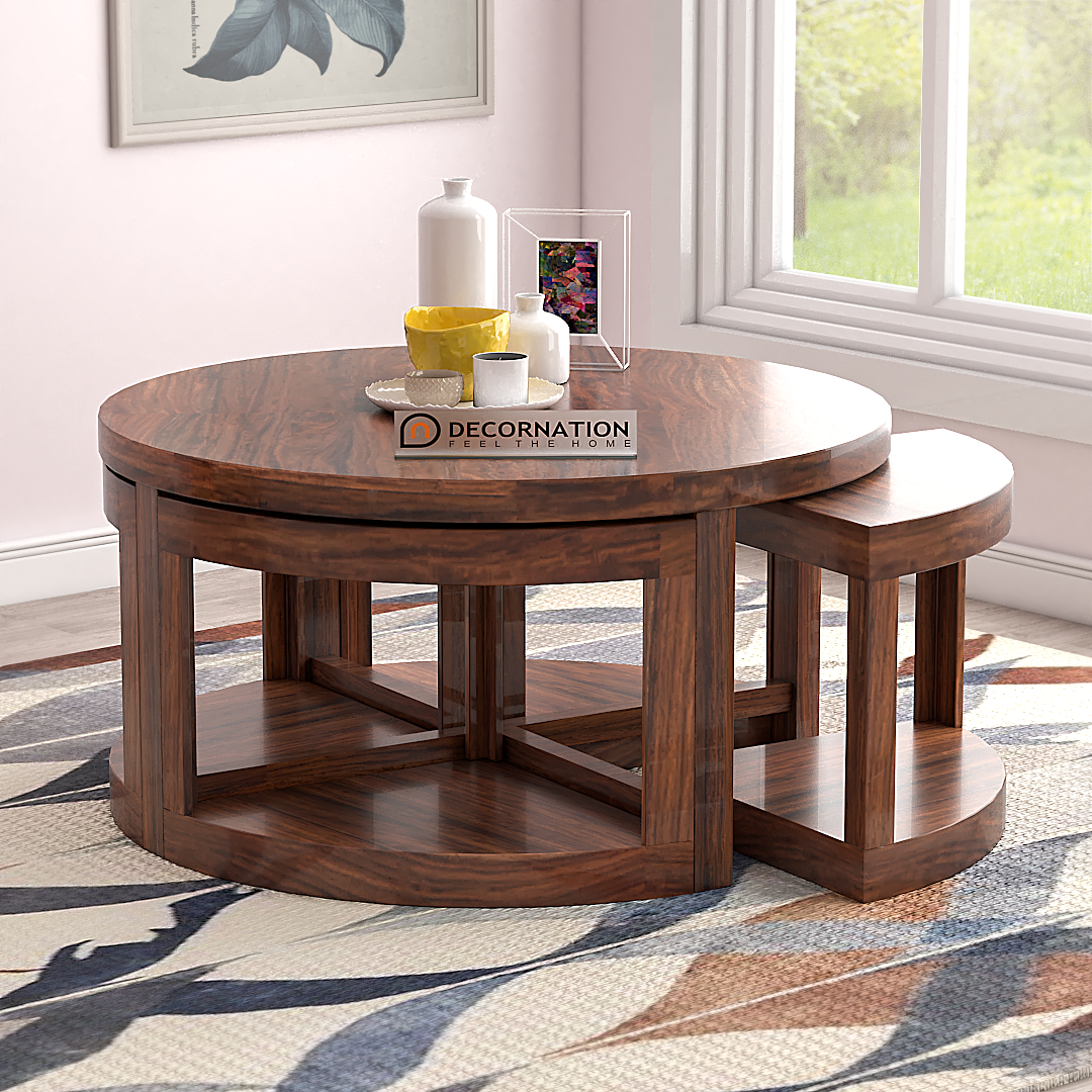 Leicester Circular Coffee Table with 4 Stools – Brown