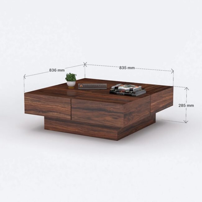 Coventry Square Wooden Coffee Table - Brown - Image 4