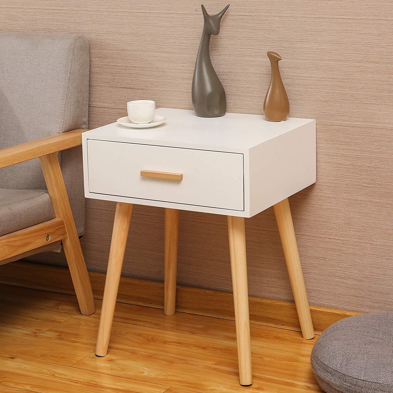 Samos Wooden Bedside Table with Drawer – White