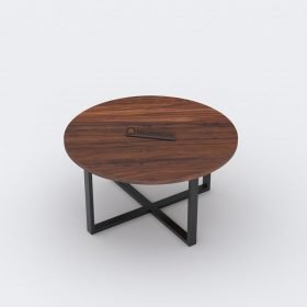 Norwich Circular Wooden Coffee Table with Metal Legs Criss-Crossed - Image 3