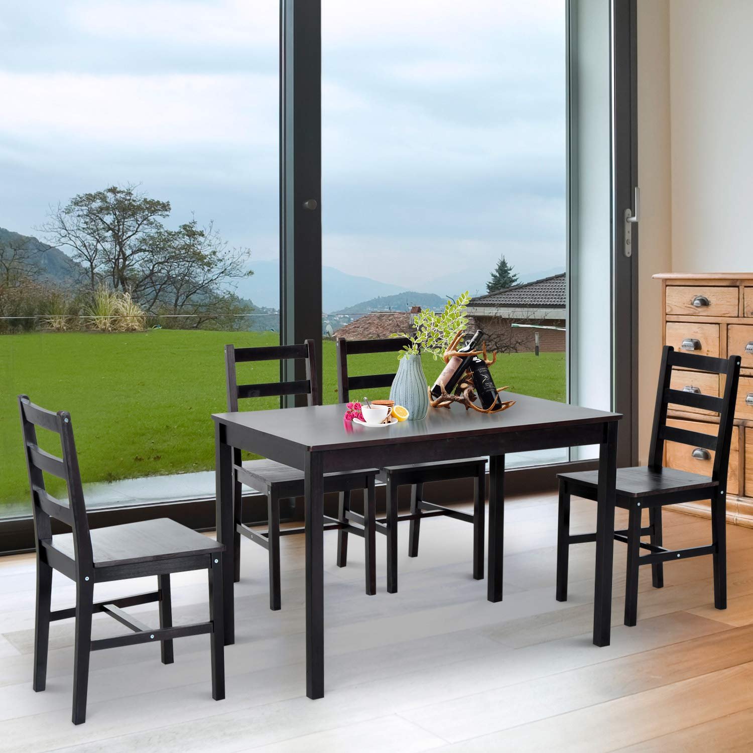Aigio Wooden 4 Seater Dining Table Set