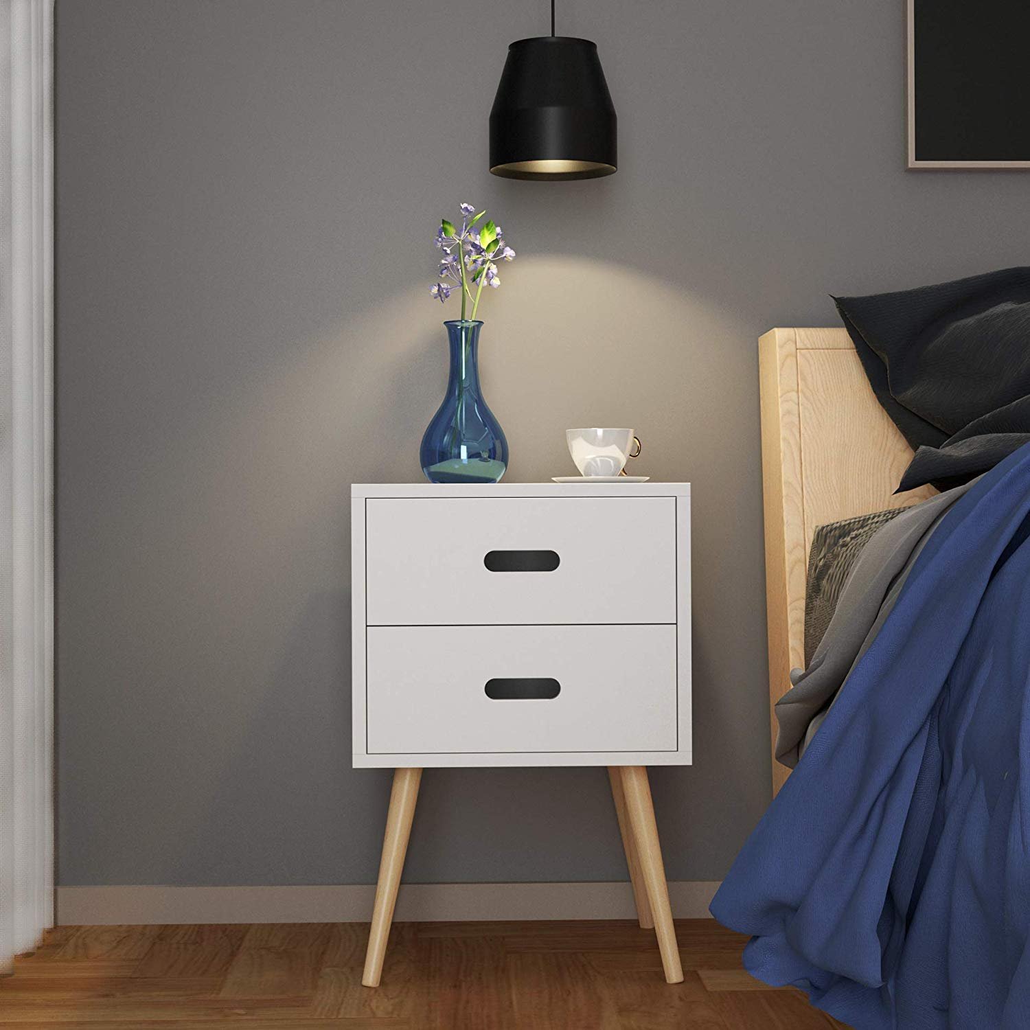 Rhodes Wooden Bedside Table with 2 Drawer Storage