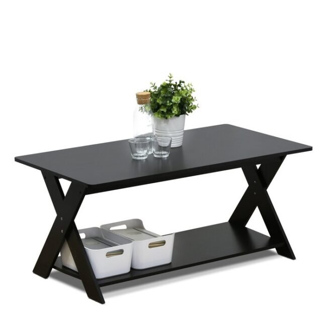 Angite Wooden Criss Crossed Coffee Table with Storage - Black - Image 3