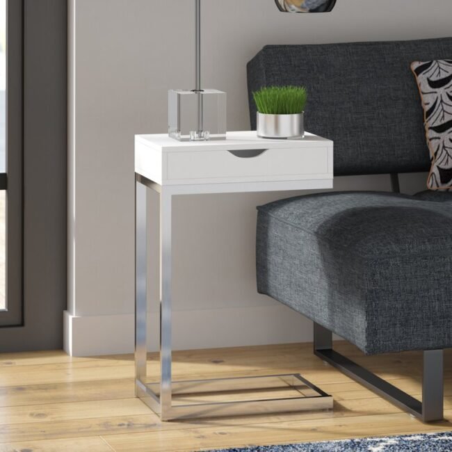 Andros Storage End Table - White