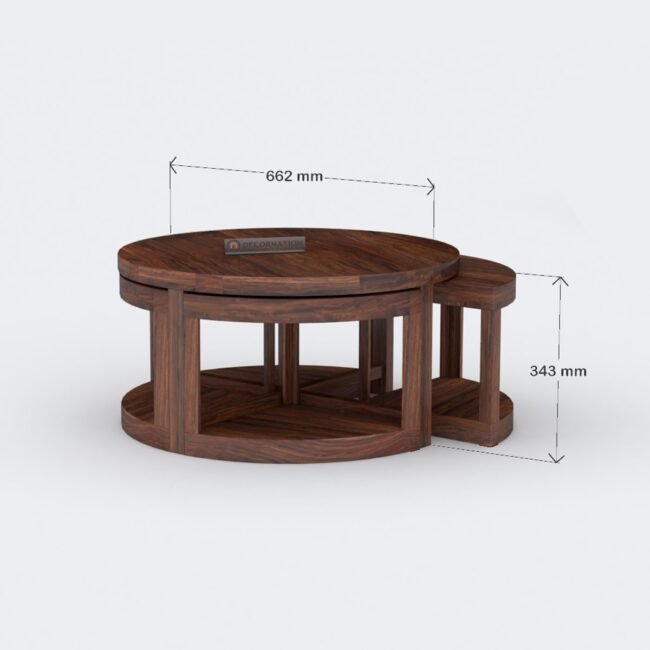 Leicester Circular Coffee Table with 4 Stools - Brown - Image 4