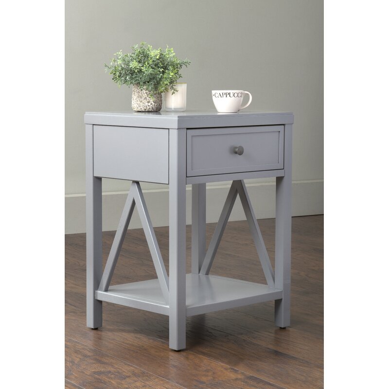 Kythnos Wooden Storage End Table – Grey