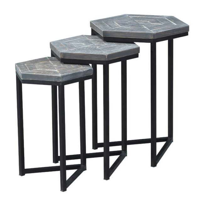 Lamia Wooden Hexagonal Nesting Table Set of 3 - Black - Image 3