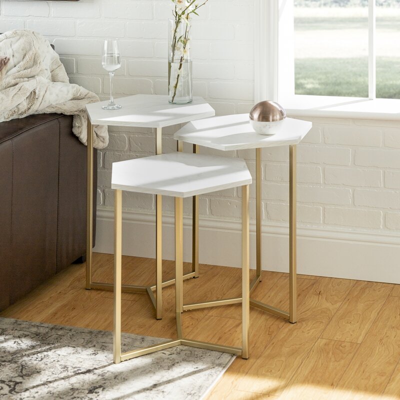 Sikinos Wooden 3 Piece End Table – White