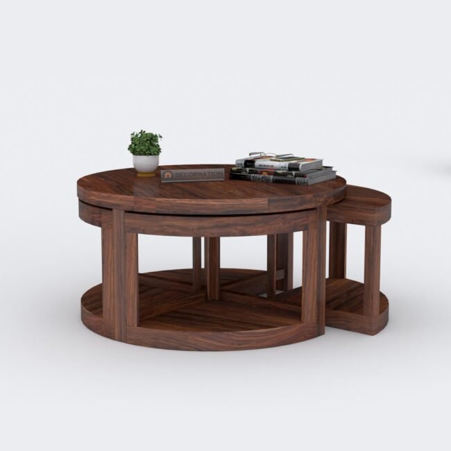 Leicester Circular Coffee Table with 4 Stools - Brown - Image 5