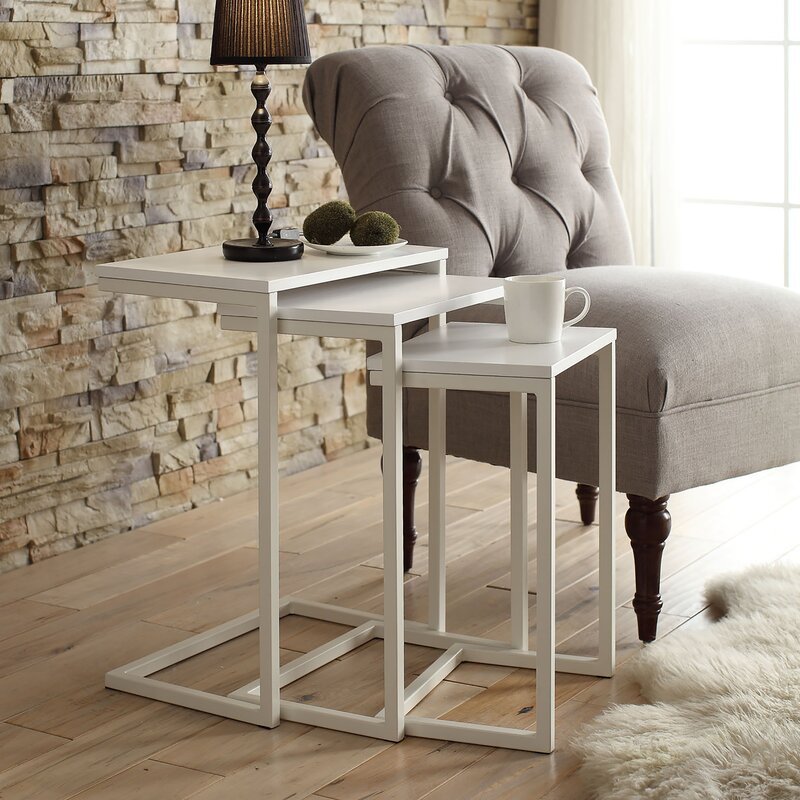 Agios Solid Wood 3 Piece Nesting End Table – White