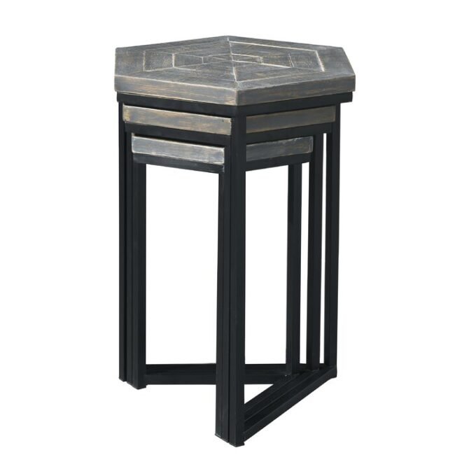 Lamia Wooden Hexagonal Nesting Table Set of 3 - Black - Image 4