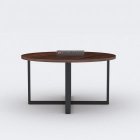Norwich Circular Wooden Coffee Table with Metal Legs Criss-Crossed - Image 5