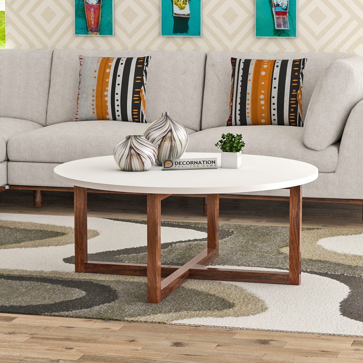 Plymouth Circular Top Wooden Coffee Table – White