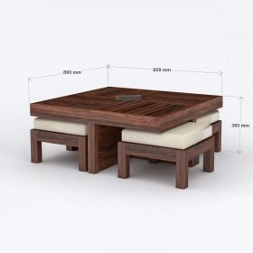 Dundee Wooden 4 Stool with Cushion Coffee Table - Brown - Image 5