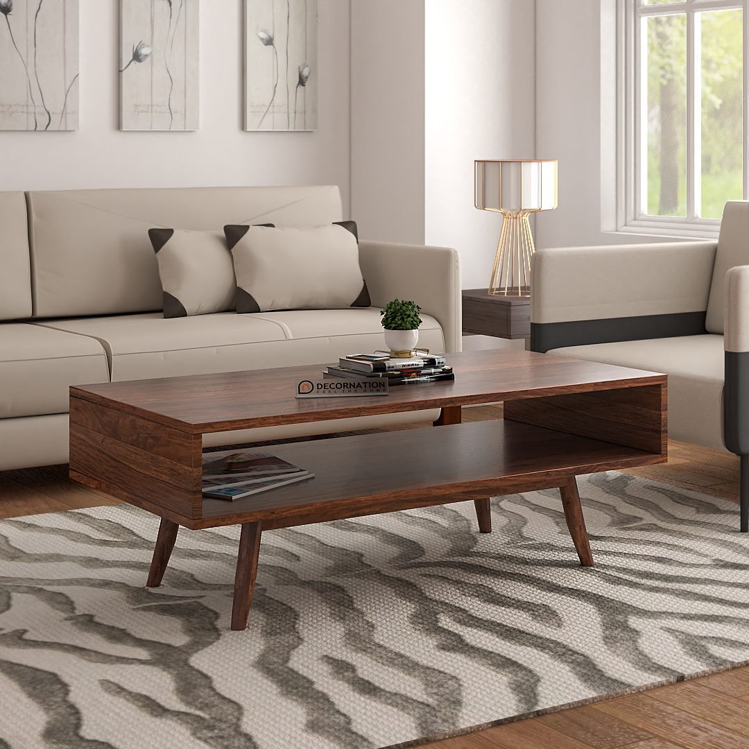 Bangor Wood Coffee Table With Storage- Natural Finish