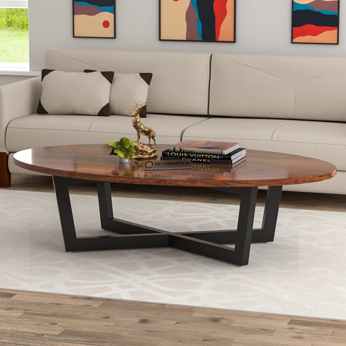 Oval Wooden Brown Coffee Table 