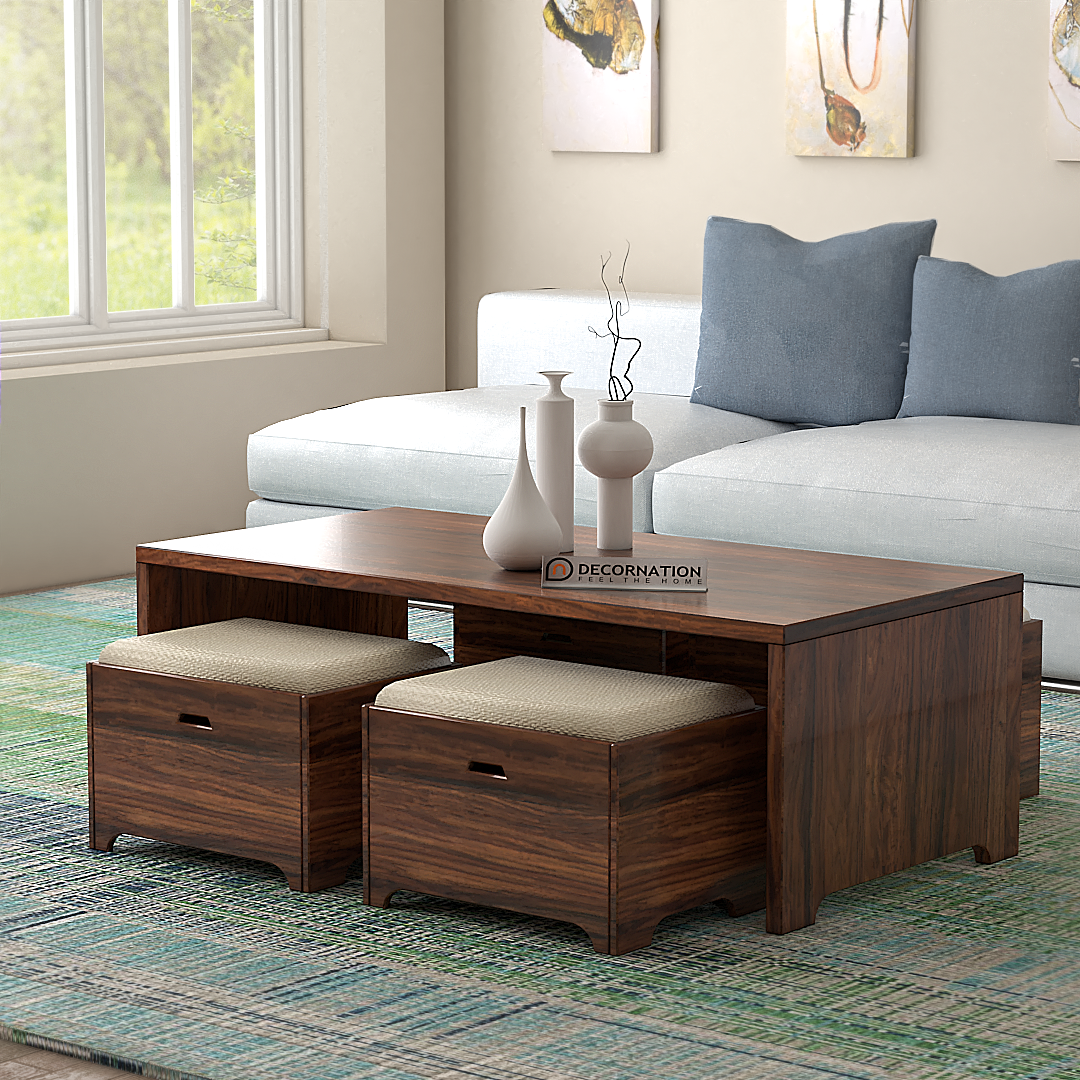 Lichfield Coffee Table With 4 Stools – Brown