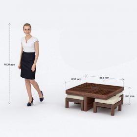 Dundee Wooden 4 Stool with Cushion Coffee Table - Brown - Image 6