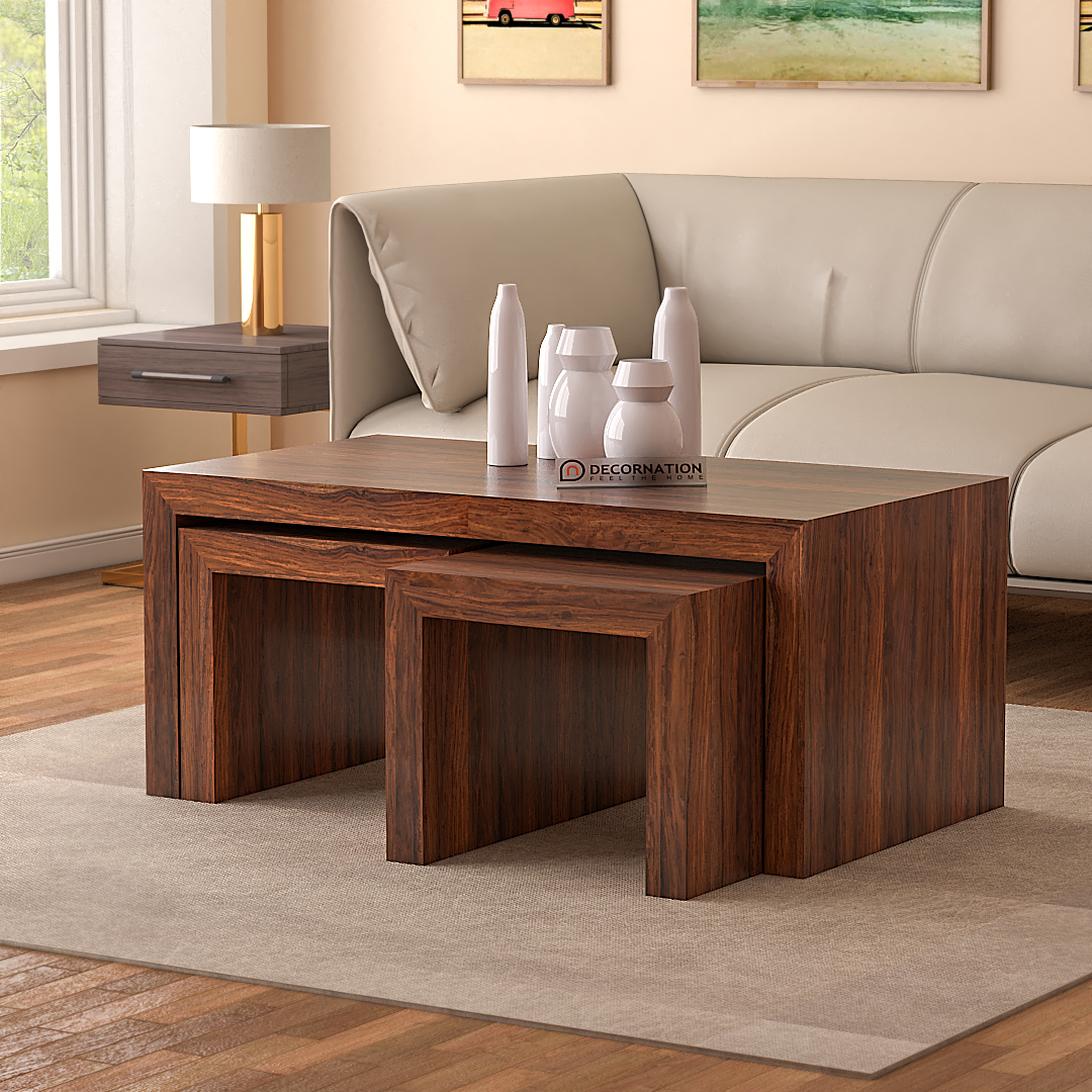 Carlisle Coffee Table With Pull Out Stools – Natural Finish