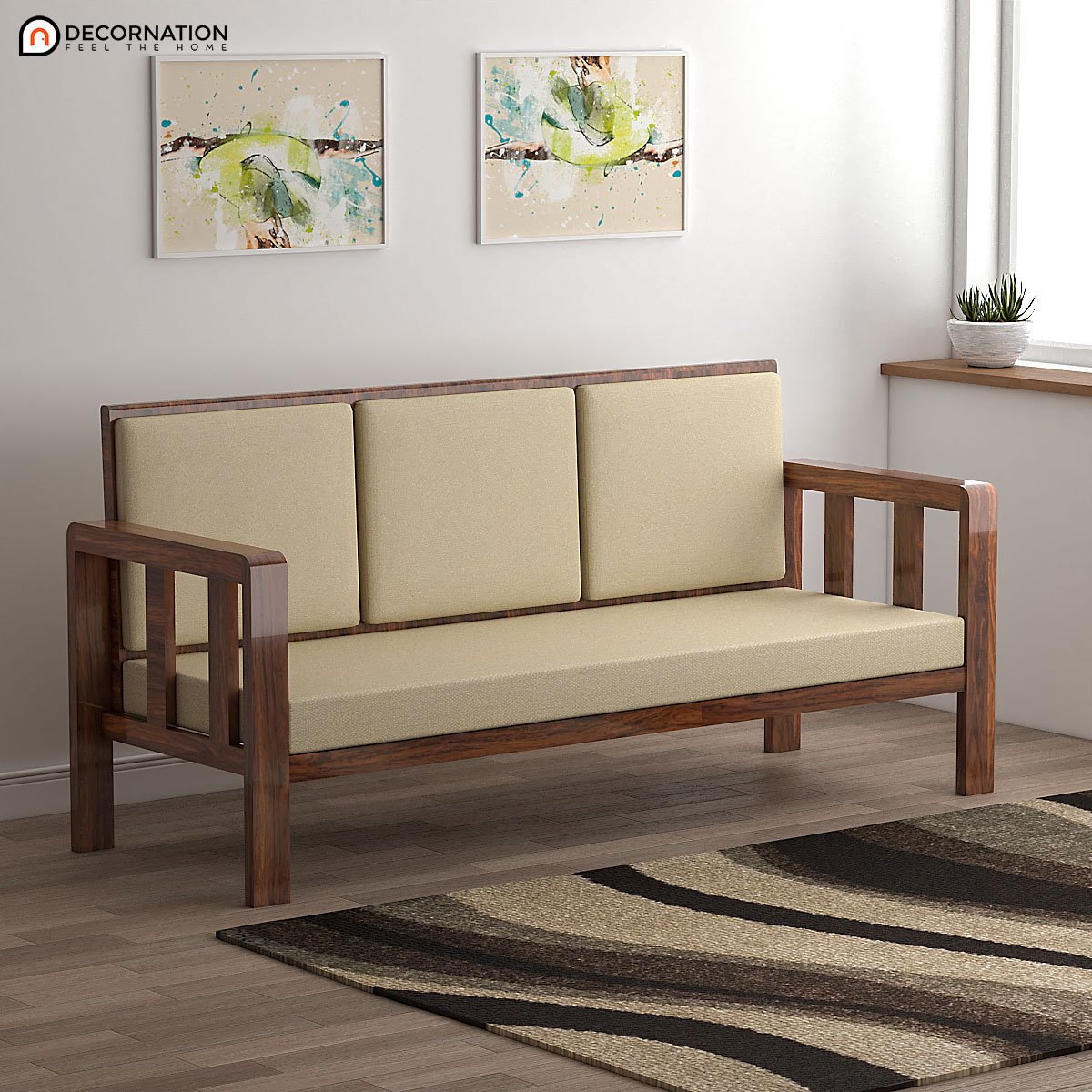 Rijeka Wooden 3 Seater Sofa – Brown