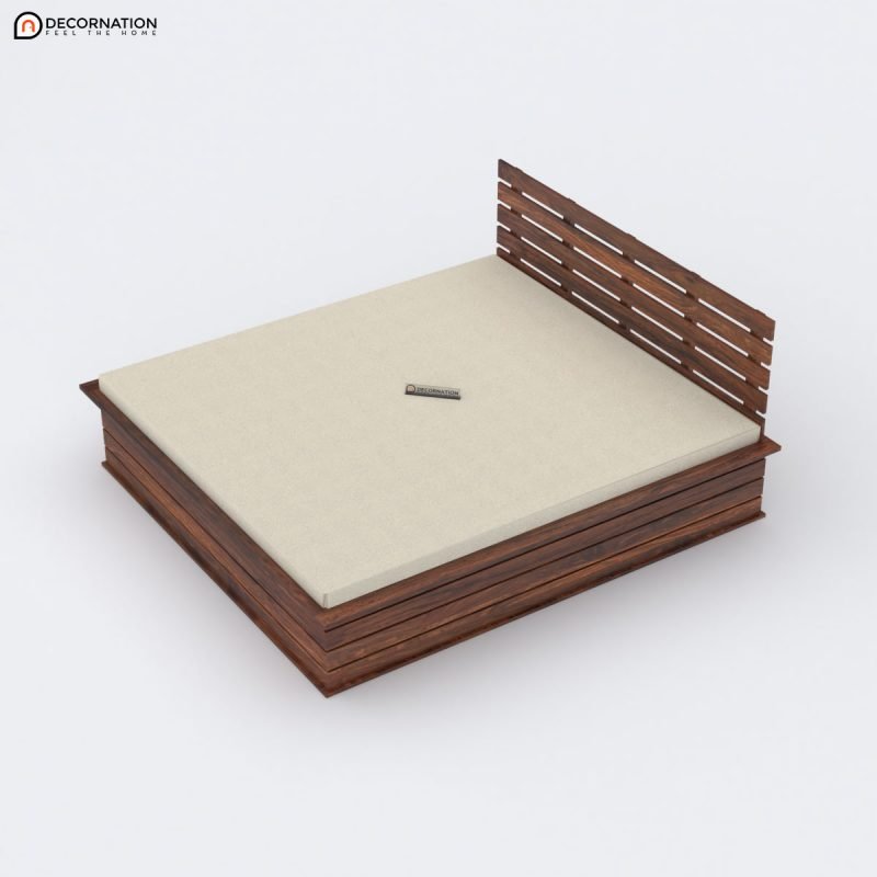 Eros Wood Storage Double Bed Brown Decornation